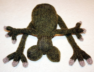 "It's hard work being a knitted frog - I'm exhausted"